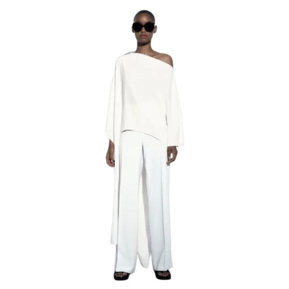 Zara White Asymmetrical Blouse with Flowing Design - Picture 2 of 13